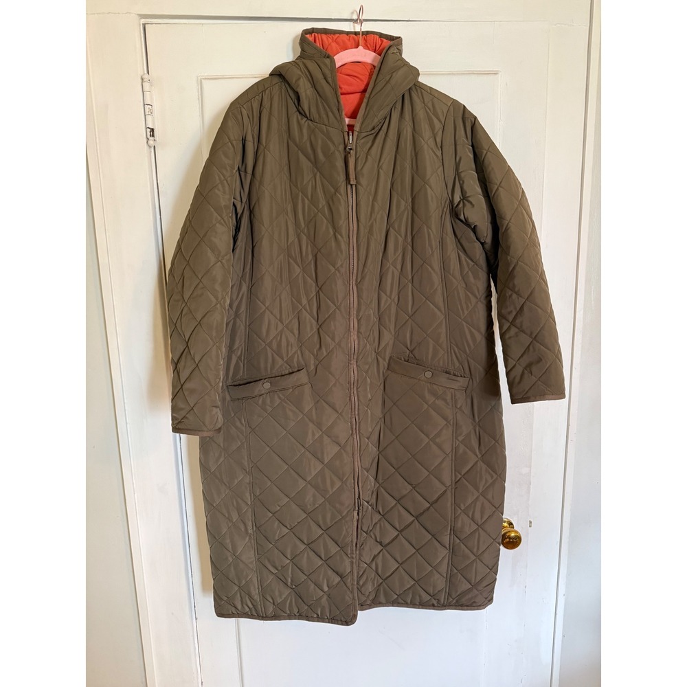 Universal Standard Reversible Quilted Long Coat Brown Orange Hooded Parka Small